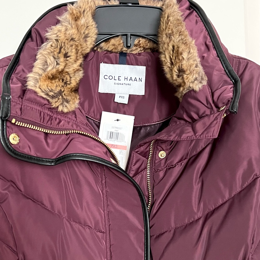 NWT $275 Cole Haan Puffer Jacket PXS Petite XS Burgundy NEVER WORN - Picture 9 of 16